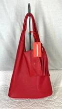 NWT Montana West Red Vegan Leather Hobo Handbag with Matching Wallet + Tassel