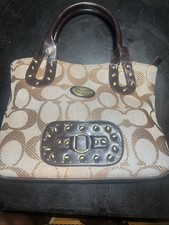 Coach Signature Jaguar shoulder Bag Brown W/gold Accents Torn Straps. Need TLC