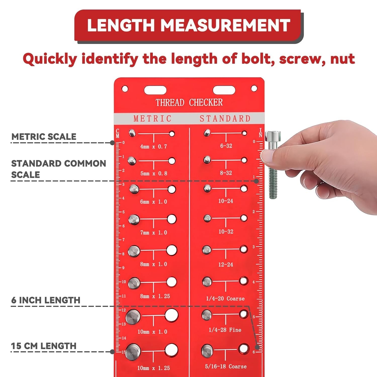42 Thread Nut and Bolt Size Gauge with Metric and Imperial Identifiers