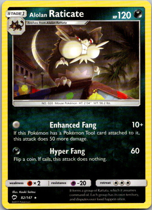 Pokemon SM Burning Shadows, Alolan Raticate 82/147 Rare NM