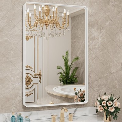 22x30 Inch White Metal Framed Bathroom Mirror for Wall, White Bathroom Vanity Mi