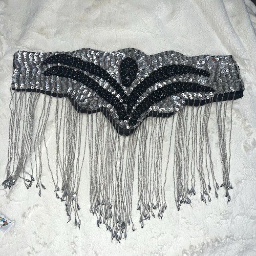 Vintage Showgirl Burlesque costume Beaded Black fringe belt 1950s 1960s