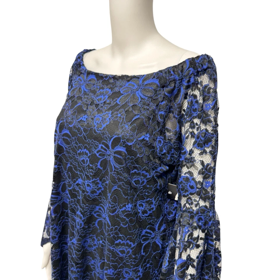 Blusa Relativity Mujer Encaje Hombros Abiertos Manga Campana Negro Azul Talla L Foto 2 de 4