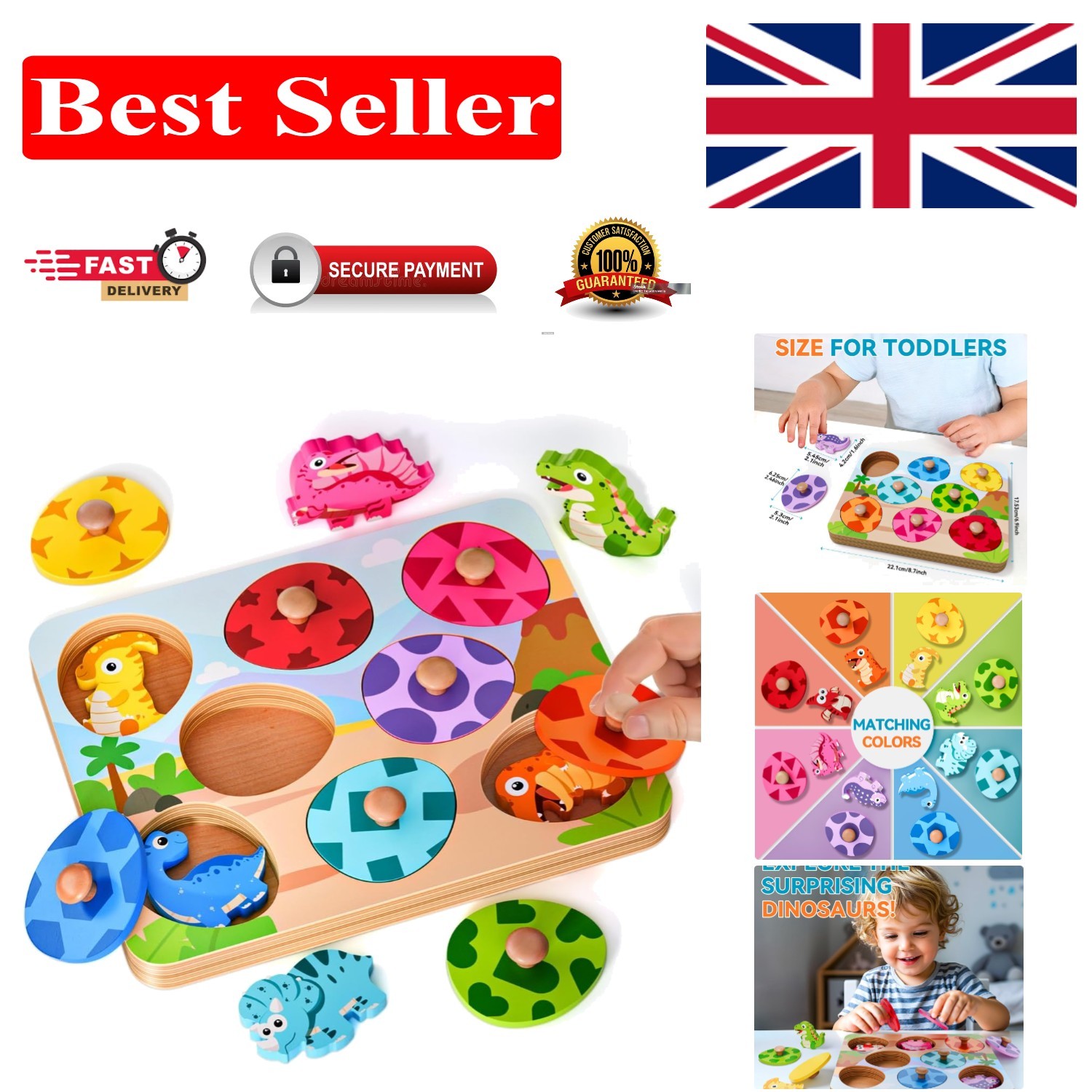 Engaging Dinosaur Pegged Puzzle for Toddlers - Safe Learning Toy for Ages 1-3