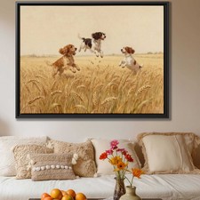 Cocker Spaniel Oil Painting Canvas Print Dog Artwork Wheat Field Wall Art Decor