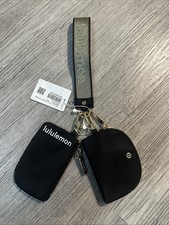 NWT LULULEMON Dual Pouch Wristlet Wallet Metallic Wordmark Black Gold OS