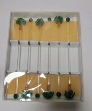 VTG Lot of 12 Palm Tree Hand Blown Glass Cocktail Swizzle Sticks Drink Stirrers