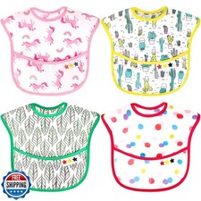 Accmor Baby Bibs, 4 Pack Waterproof Baby Toddler Bibs, Apron Smock Bib for Ba