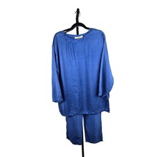 Vintage Victoria's Secret Gold Label Silk Pajama Set Blue Top Small Pants Medium