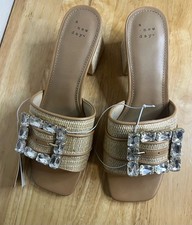 A New Day Women's Beige Kathleen Raffia Buckle Block Heels Sandals 9