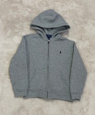 Polo Ralph Lauren Full Zip Hooded Sweatshirt Size 7 Gray With Navy Pony