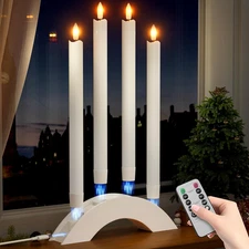 Rechargeable Flameless Taper Candles with Charging Station & Remote Timer 4Pcs L