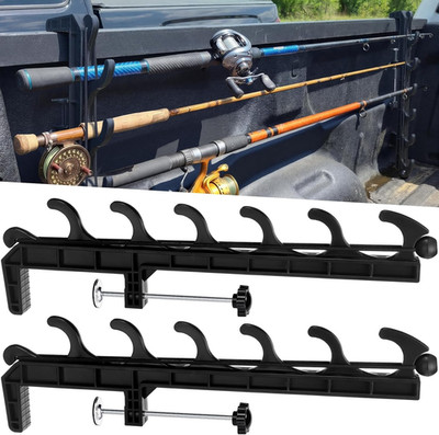 2 Sets Truck Bed Fishing Rod Holder, Holds 4 Rods, Fits 2.36'' Thick Rails, Easy 