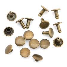 50 PCS 9mm Cap x 12mm Post Leather Rivet Double Cap Tubular Studs Brass