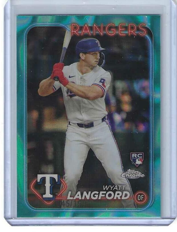 2024 Topps Chrome Aqua Refractor #122 Wyatt Langford 45/199 ROOKIE RC RANGERS