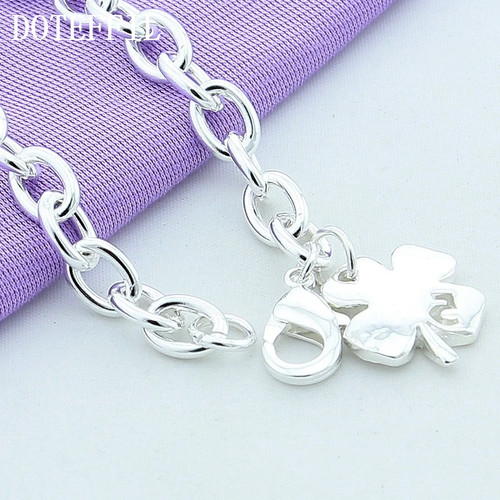 DOTEFFIL 925 Sterling Silver Clover Leaves Lucky Number 5 Bracelet 20cm Chain - Picture 3 of 24