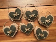 PRIMITIVE WOOL FELT PENNY RUG ORNIES BOWL FILLERS SET OF SIX HEARTS
