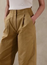 Zara Womens XL High Rise Wide Leg Trousers Tan Khaki Pleated Barrel Pants Career