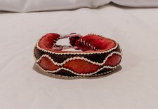 Vintage Hausa Handcrafted Leather Cuff Bracelet - West African Tribal Jewelry