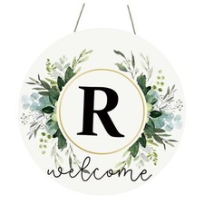 Monogram Wreaths for Front Door Wreath Wooden Welcome Sign for Front Letter R