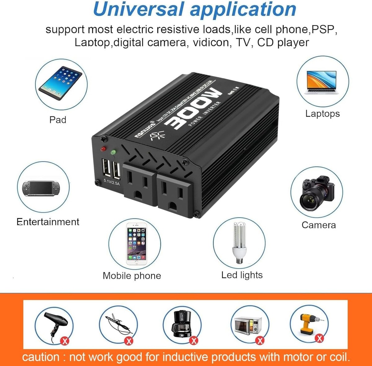 300 Watt Power Inverter Car Small Inverter Rate 300W / Peak 600W 