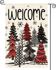 Christmas Tree Garden Flag 12X18 Inch Double Sided Outside, Christmas Welcome Wi