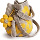 Handmade Crochet Flower Tote Bag, Knit Floral Purse for Women, Boho Woven Beach