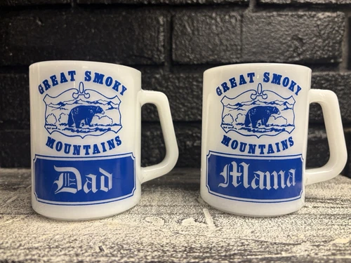 Vintage Federal Glass Smoky Mountain Mugs for Mom & Dad