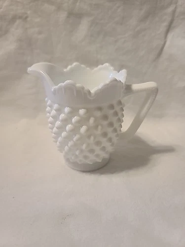 Fenton Milk Glass Hobnail Vintage Cream Pitcher White Bump Feature on Handle