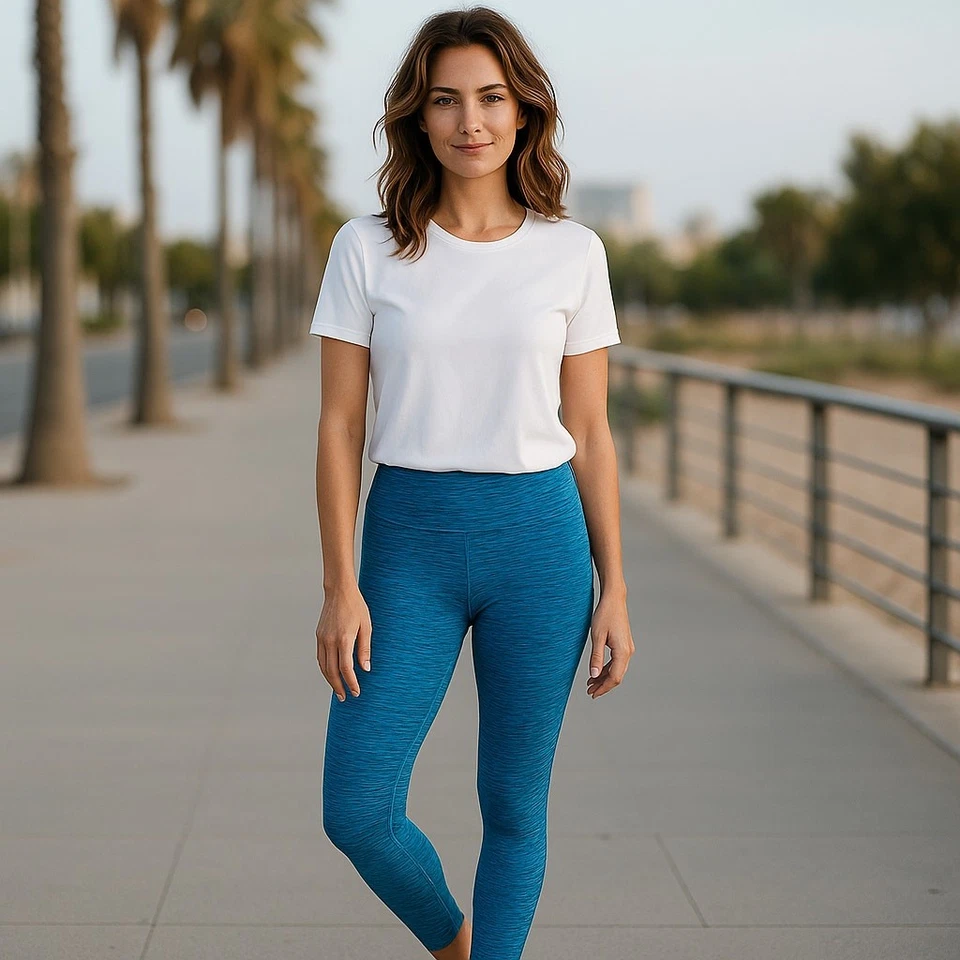 Leggings femininas esportivas Anne Klein tamanho G corante espacial azul-petróleo - Imagem 2 de 4