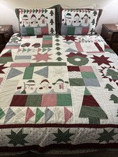 Snowman Family Winter Christmas Handmade Quilt 2 Shams Cottage Patchwork 85x85