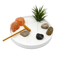 Mini Zen Garden Kit for Desk White Sand, Rake, Base, Rock Air Plant