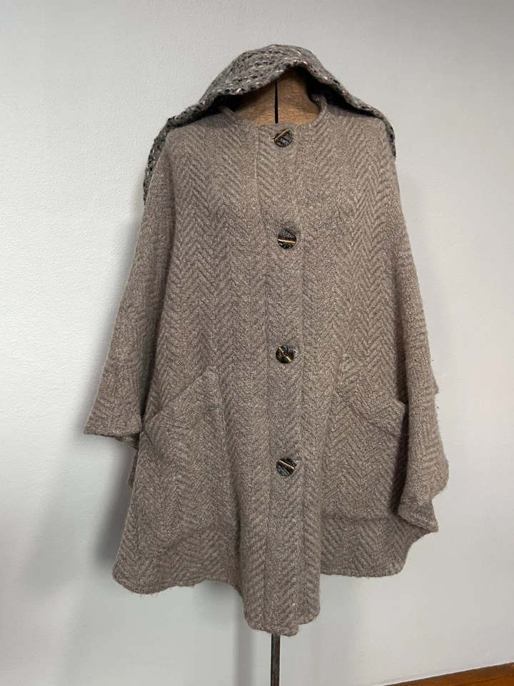 Шерстяной плащ пончо с капюшоном John Branigan Ireland глина/коричневый фиолетовый/синий длинный плащ - Изображение 2 из 4