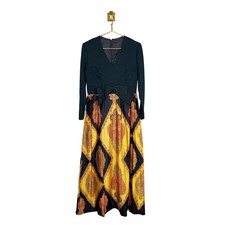 Vintage 70s Hostess Maxi Dress Gown Black Gol...