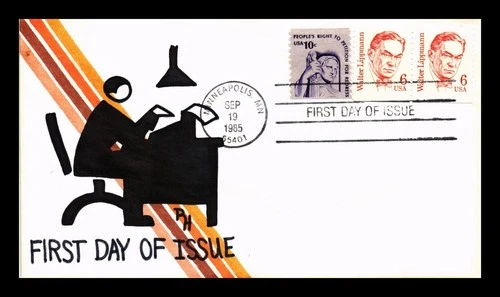US COVER RH CACHET WALTER LIPPMANN FIRST DAY OF ISSUE COMBINATION