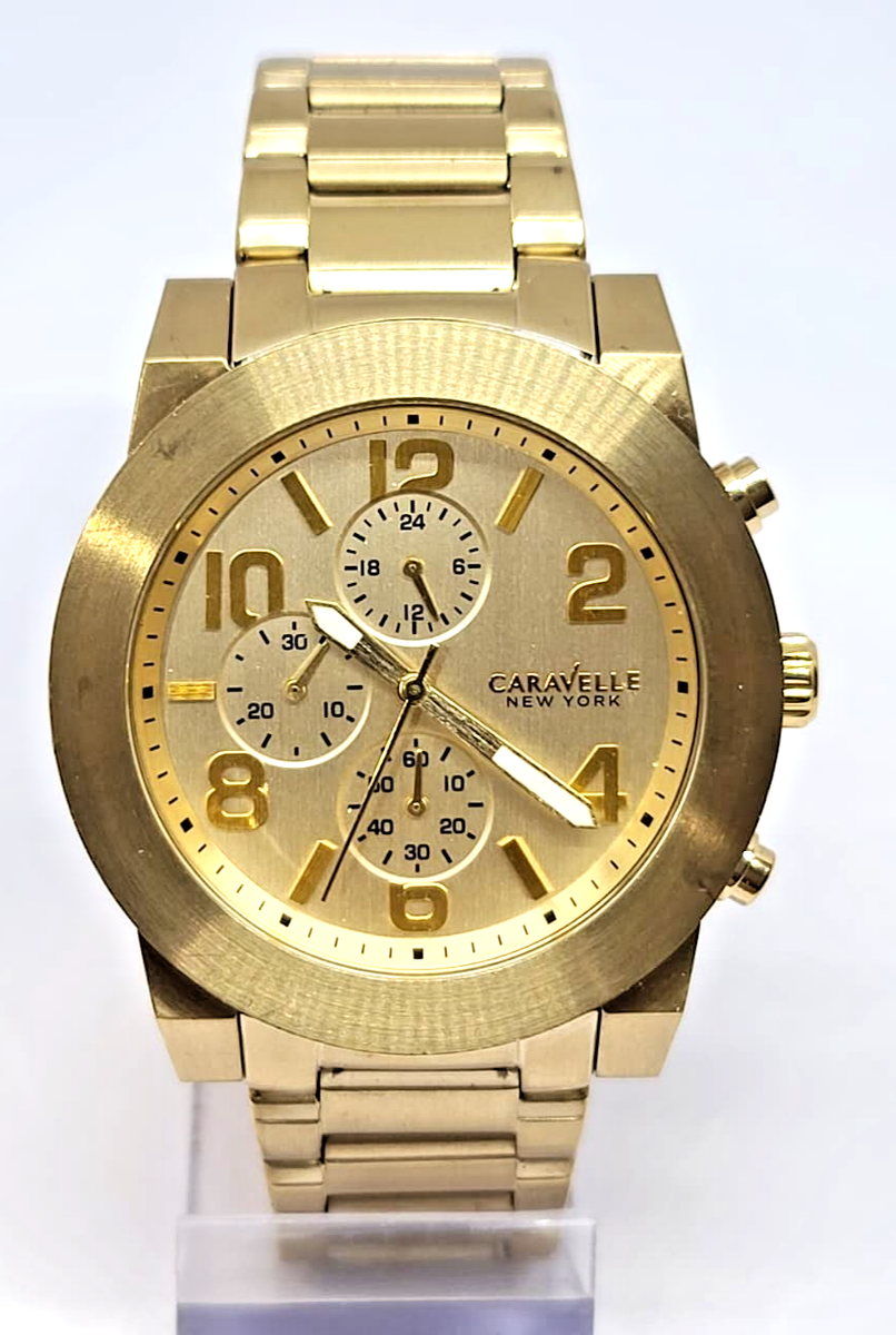 44A105 CARAVELLE NEW YORK GOLD TONE ANALOG MEN'S WATCH M-162 | eBay