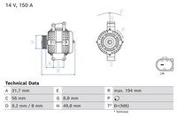 Bosch Lichtmaschine Generator FüR Mercedes-Benz C-Klasse T-Model S204 W204