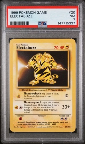 1999 POKEMON BASE SET UNLIMITED #20 ELECTABUZZ PSA 7