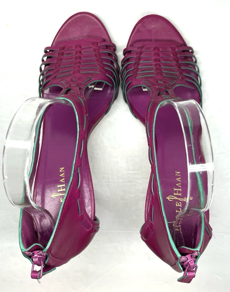 Cole Haan NikeAir Sandalias de Cuero Tejido con Cremallera Trasera Tacón Alto Fucsia Talla 9.5B Foto 4 de 4