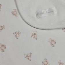 RALPH LAUREN Teddy Bear Baby Girl Receiving Blanket 