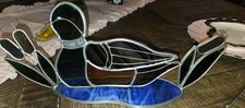 Vintage Handmade Stained Glass Mallard Duck With stand Ooak