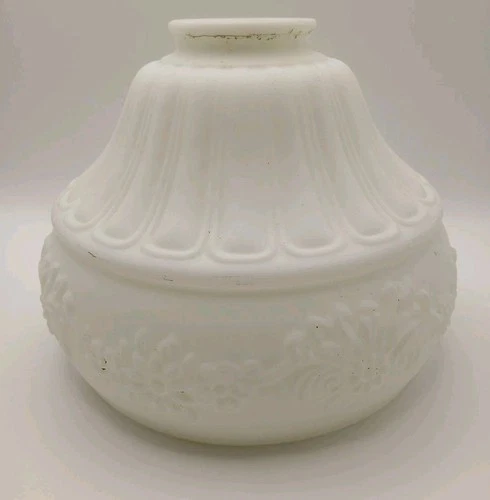 White Milk Glass Lamp Shade Floral Embossed Light Sconce Vintage  7 In x 6 In