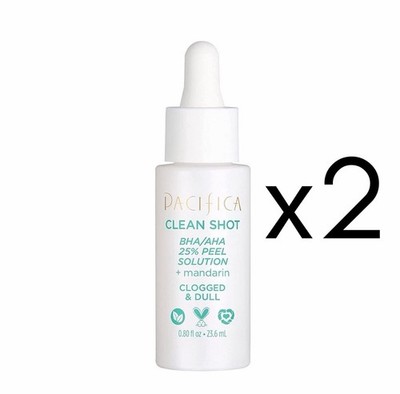 Pacifica Clean Shot BHA/AHA 25% Peel Solution Clogged & Dull Skin LOT OF 2 NEW