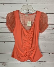 Free People Intimately Women's S Small Coral Lace Short Sleeve Top NEW With TAGS
