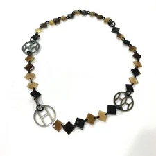 HERMES Neckalce H logo DEVA Buffalo Horn Brown Silver 925 Long 82cm Women No Box