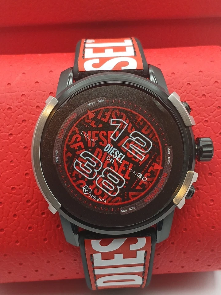 Mens Smartwatch DIESEL GRIFFED DZT2041 Silicone Canvar Black Red GEN 6 - Image 2 of 4