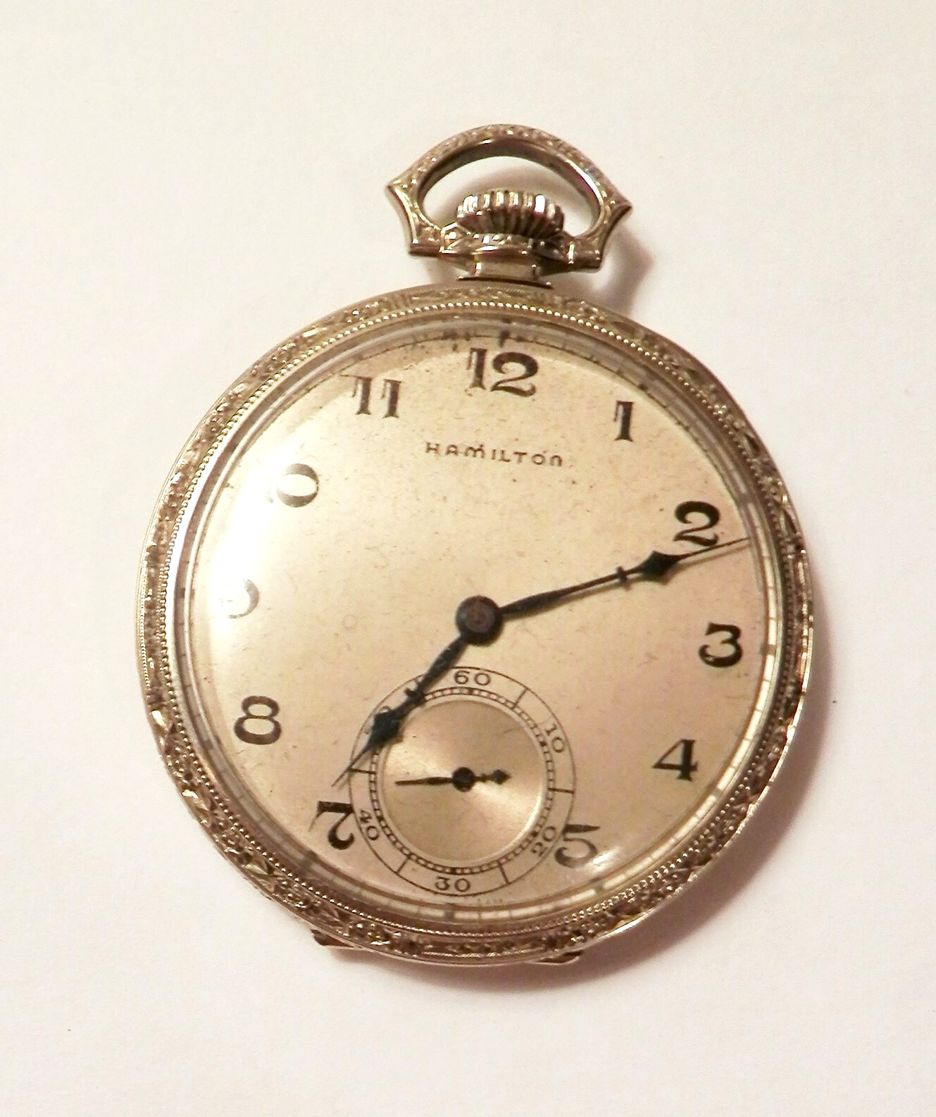 Hamilton Solid 14K White Gold Model 917 17J 10 Size Mens Pocket Watch C.1937