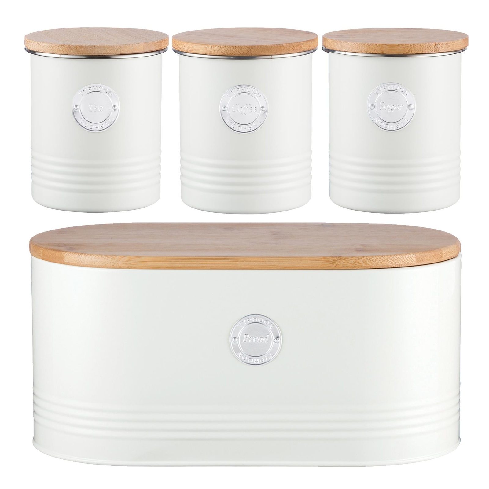 Living Tea, Coffee & Sugar Canisters and Bread Bin Set - Cream