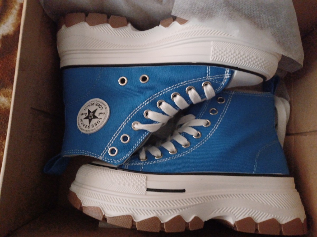 Women Loee Reach High Top Size Royal Blue White Thick Bottom Canvas  Shoes