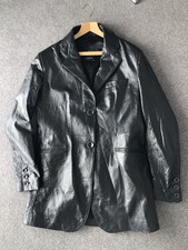 Manokhi Slightly Shiny Black Leather Oversized Frame Jacket M